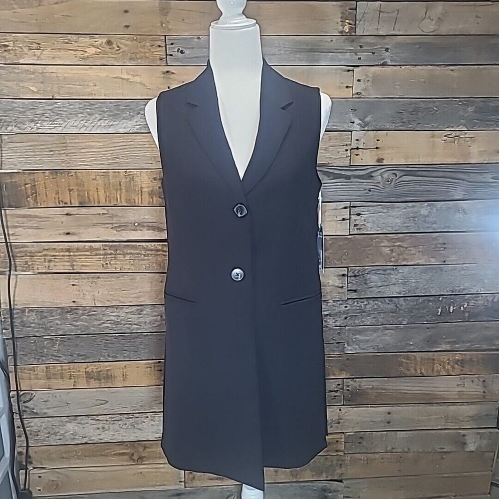 Sleeveless Long Blazer Vest - Black